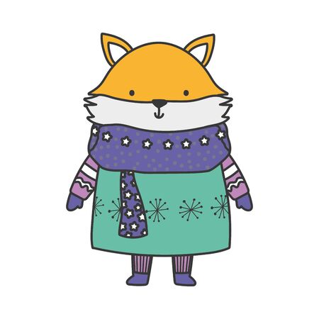 merry christmas celebration cute deer with sweater and scarf vector illustrationのイラスト素材
