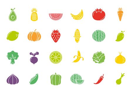 fruits and vegetables fresh icons set flat design vector illustrationのイラスト素材