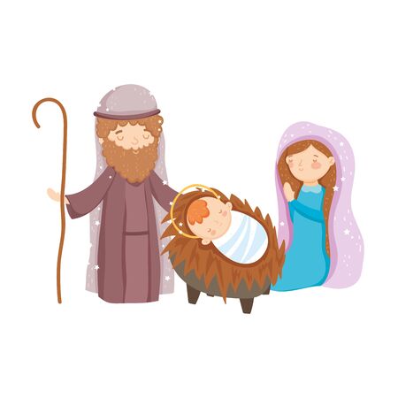 mary joseph and baby manger nativity, merry christmas vector illustrationのイラスト素材