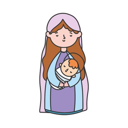 mary with baby in arms nativity, merry christmas vector illustrationのイラスト素材