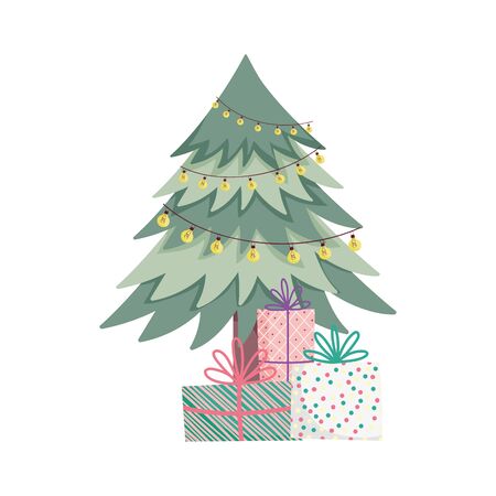 merry christmas celebration tree gift boxes decoration vector illustrationのイラスト素材