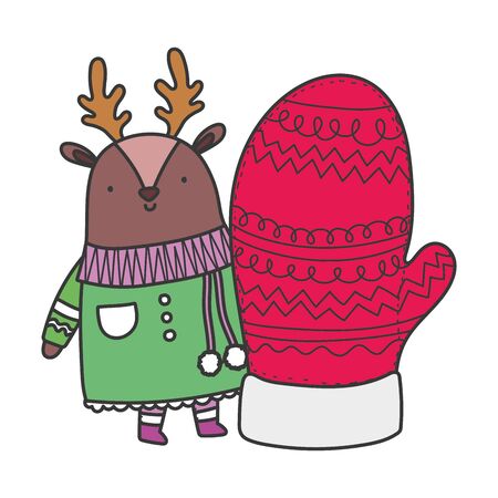 merry christmas cute deer with sweater scarf and gloveのイラスト素材