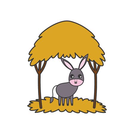 donkey hut nature outdoor cartoon design vector illustrationのイラスト素材