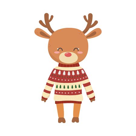 merry christmas celebration cute reindeer with sweater  decorationのイラスト素材