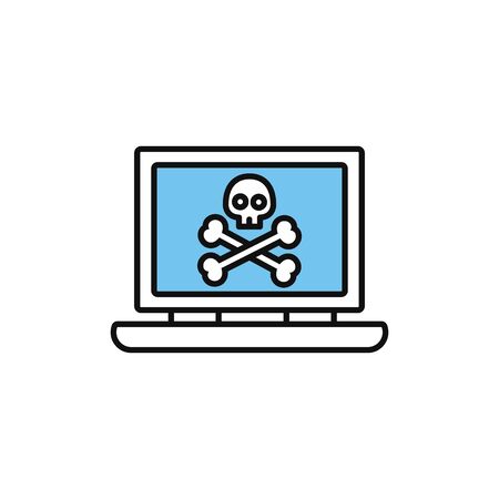 laptop danger virus internet flat line styleのイラスト素材