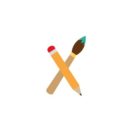 Isolated paint brush and pencil flat designのイラスト素材