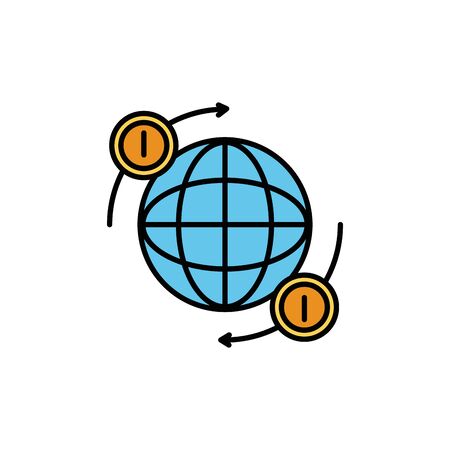 Coins and global sphere design, Money financial item commerce market payment invest and buy theme Vector illustrationのイラスト素材