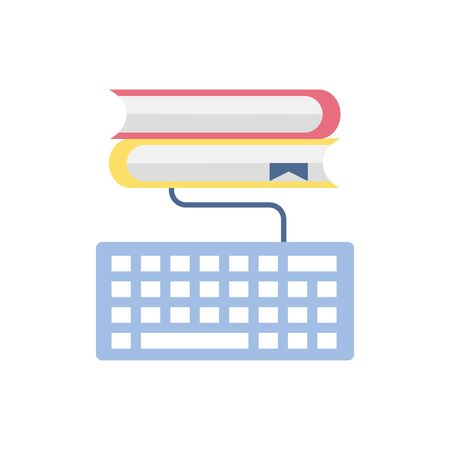 books keyboard connection school education learning flat styleのイラスト素材