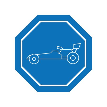 race car inside road sign icon block line designのイラスト素材