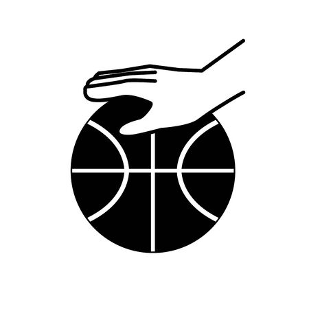 sport hand with ball basketball block line styleのイラスト素材