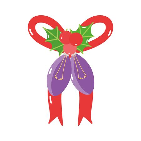 merry christmas red bow light bulbs mistletoe decoration iconのイラスト素材