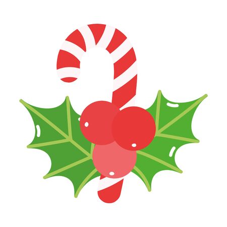 merry christmas candy cane mistletoe decoration iconのイラスト素材