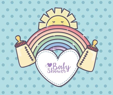 baby shower feeding bottles rainbow heart sunのイラスト素材