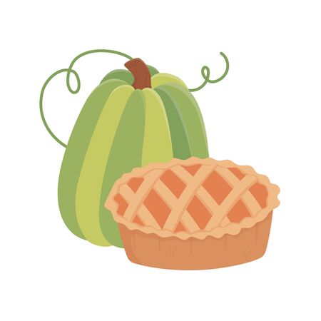 happy thanksgiving day green pumpkin and cakeのイラスト素材