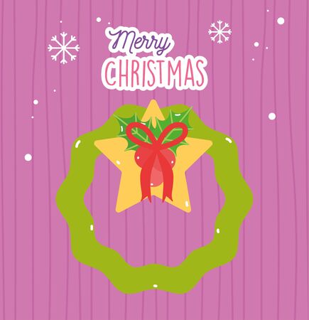 merry christmas wreath star bow mistletoe snowのイラスト素材