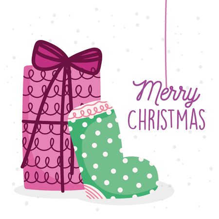 merry christmas celebration dotted sock and big giftのイラスト素材