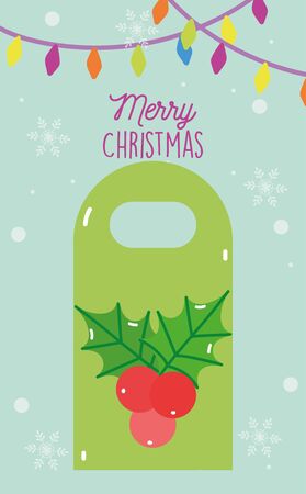 hanging door mistletoe lights decoration merry christmas vector illustrationのイラスト素材