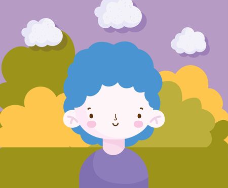 smiling cute little boy in the park scene vector illustrationのイラスト素材