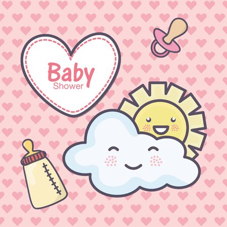 baby shower heart pacifier feeding bottle cloud sun hearts backgroundのイラスト素材