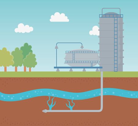 extracting petroleum process exploration fracking vector illustrationのイラスト素材