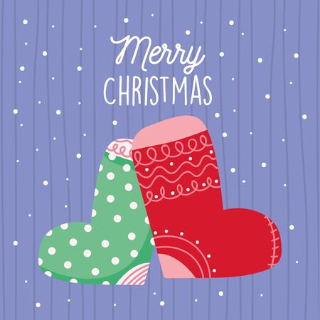 merry christmas celebration warm decorative socks snow vector illustrationのイラスト素材