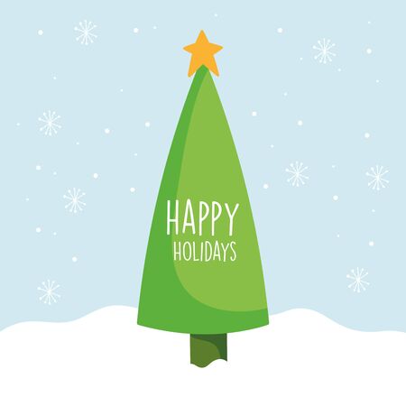 merry christmas celebration pine tree star snow vector illustrationのイラスト素材