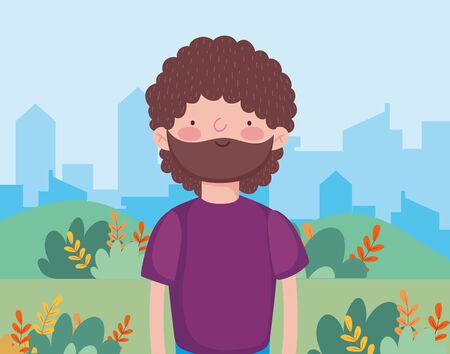 bearded man in outddor cityscape happy thanksgiving celebration vector illustrationのイラスト素材