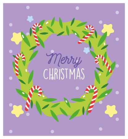 merry christmas wreath candy canes peppermint stars snow vector illustrationのイラスト素材