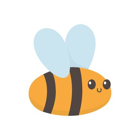cute flying bee cartoon on white backgroundのイラスト素材