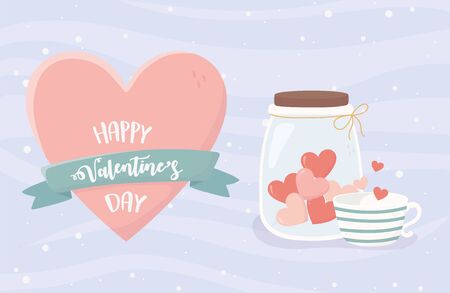 happy valentines day jar with hearts coffee cupのイラスト素材