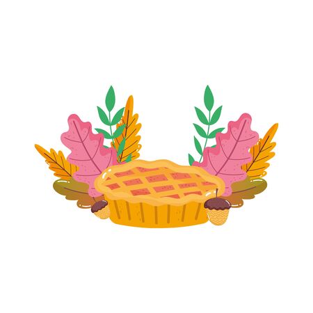thanksgiving pie acorn leaves foliage on white backgroundのイラスト素材