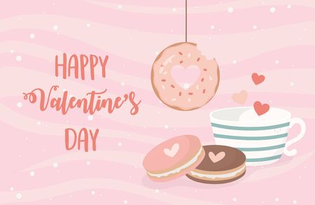happy valentines day hanging donut chocolate cup cookiesのイラスト素材