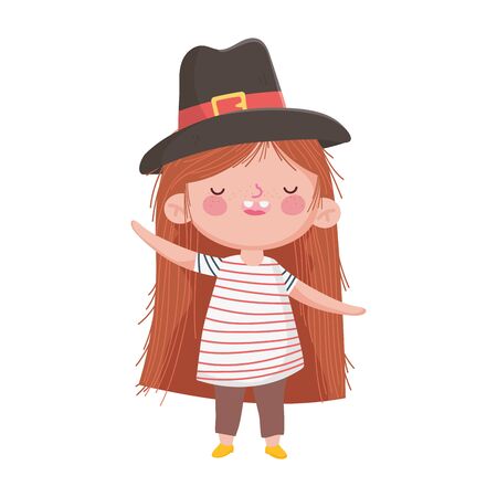 happy thanksgiving day little girl with pilgrim hatのイラスト素材