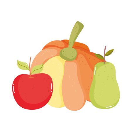 pumpkin apple and pear on white backgroundのイラスト素材