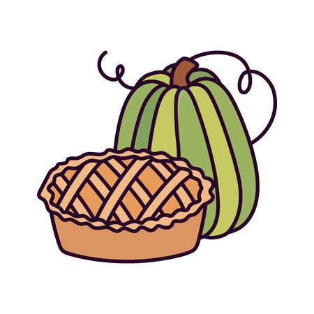 happy thanksgiving day green pumpkin and cakeのイラスト素材