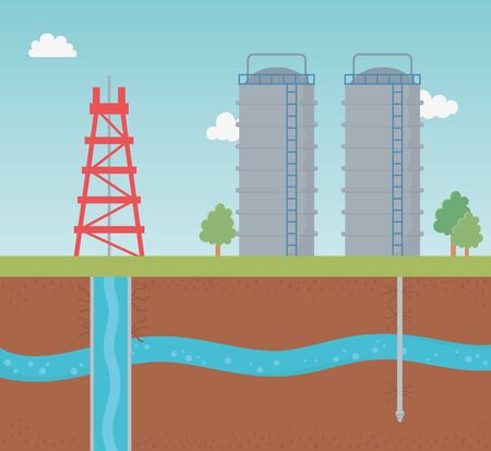 tower and tanks storage process exploration frackingのイラスト素材