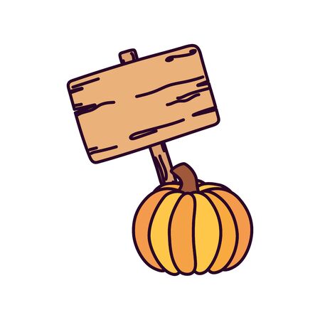 happy thanksgiving day wooden sign and pumpkinのイラスト素材