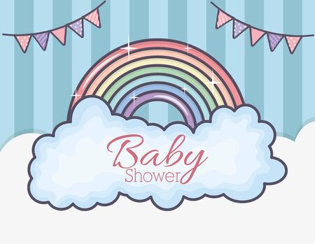 baby shower rainbow clouds bunting stripes backgroundのイラスト素材