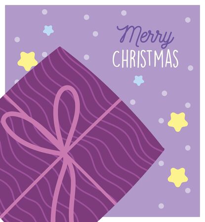 merry christmas wrapped gift box ribbon stars snowのイラスト素材