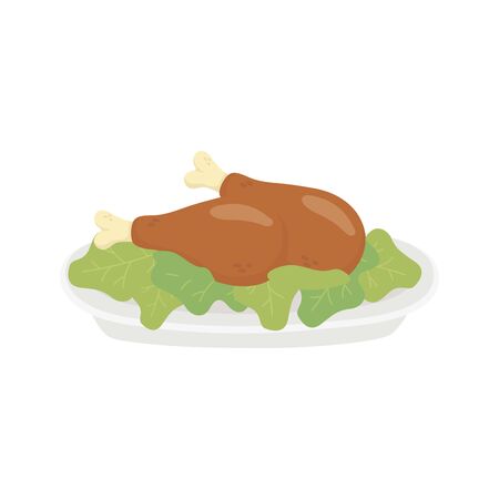 roasted turkey lettuce dish on white backgroundのイラスト素材