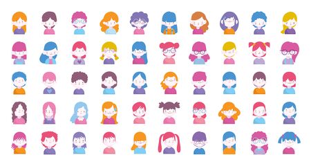 cute little boys and girls characters portrait set