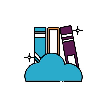school books with cloud fill style iconのイラスト素材