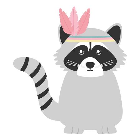 cute raccoon with feathers hat bohemian styleのイラスト素材