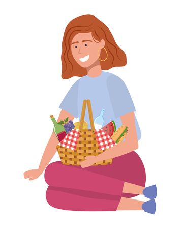 Woman cartoon having picnic designのイラスト素材