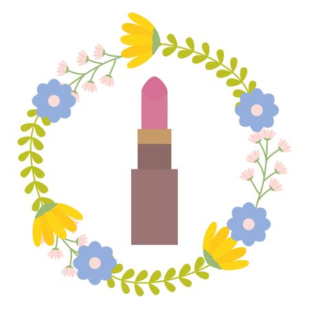 lipstick make up with floral wreath pop art styleのイラスト素材