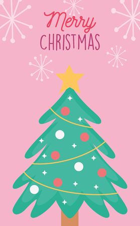 tree star balls garland decoration merry christmas cardのイラスト素材