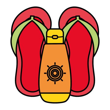 solar blocker bottle with flip flopsのイラスト素材