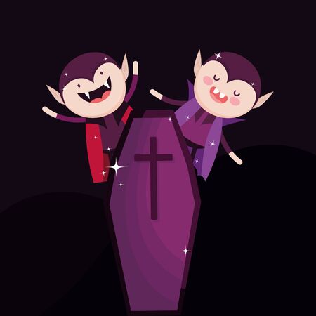 two dracula with coffin halloweenのイラスト素材