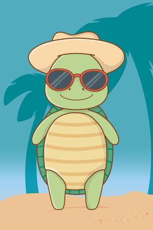 cute animal enjoying summer vacationsのイラスト素材