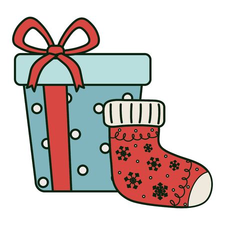 wrapped gift and sock celebration merry christmasのイラスト素材